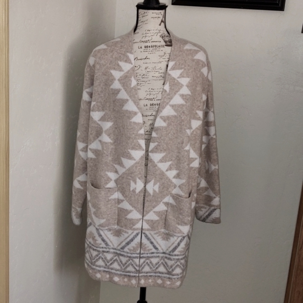Frye Cream Cardigan with Long Sleeves and Decorative Hem